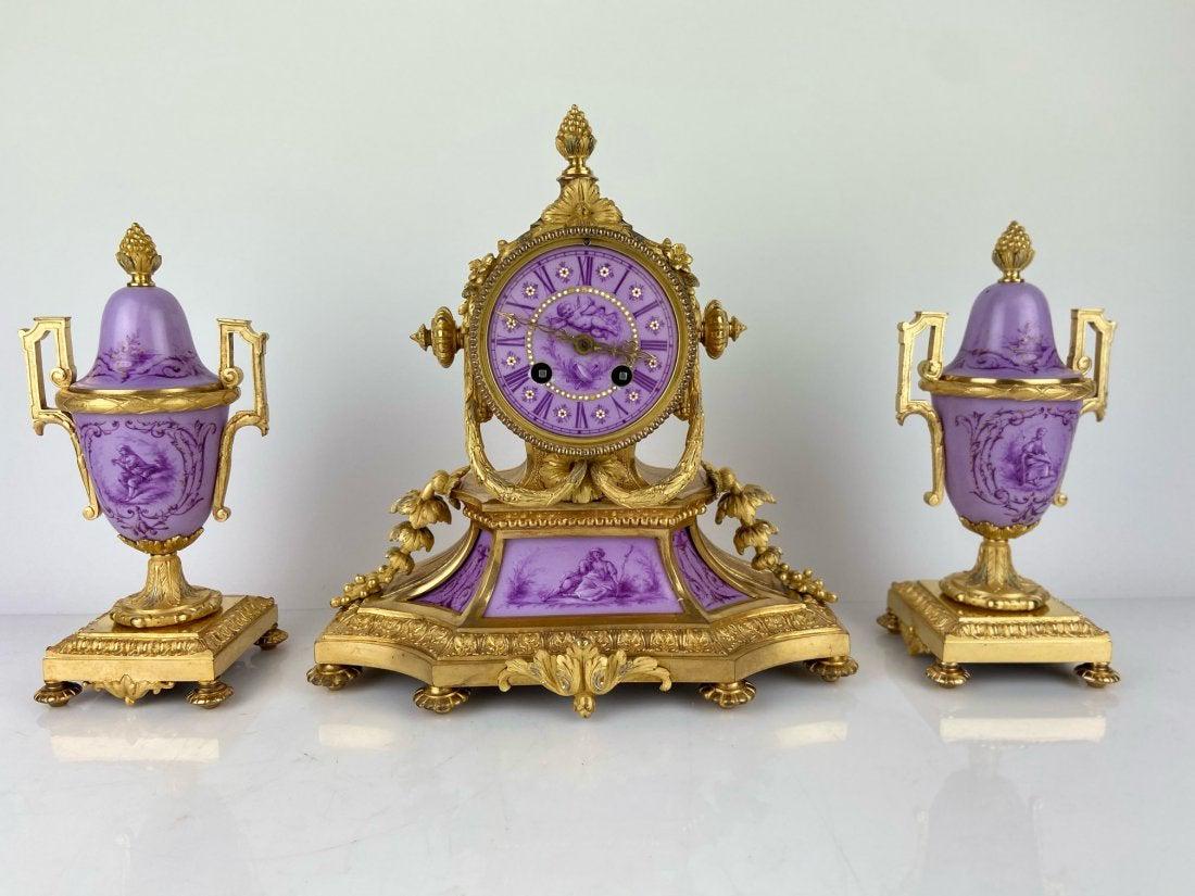 19TH C. PARIS PORCELAIN AND ORMOLU CLOCK SET (1 of 3)