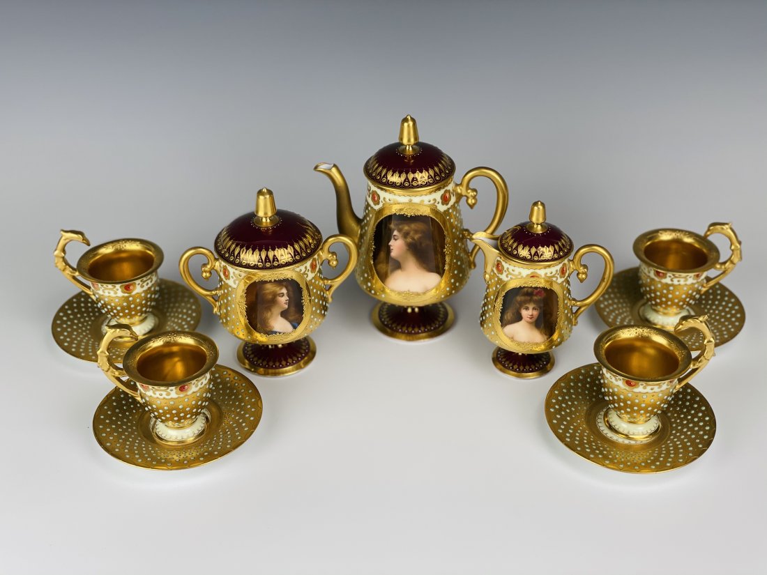 A MAGNIFICENT JEWELED DRESDEN TEA SET CIRCA 1900 (1 of 12)