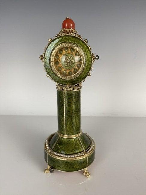 19TH C. VIENNESE ENAMEL MUSICAL CLOCK: Measures 8 inches high. Music box plays well. Estimate $2.000-2.500