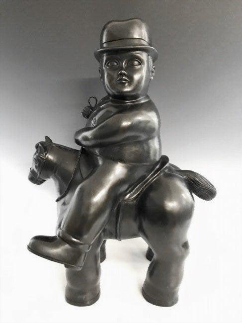 A VERY LARGE BOTERO SCULPTURE OF A MAN ON A HORSE: Signed Botero and numbered , stamped with Italian foundry Marks. Measures 21 x 17 x 14 inches. Estimate $10.000-12.000