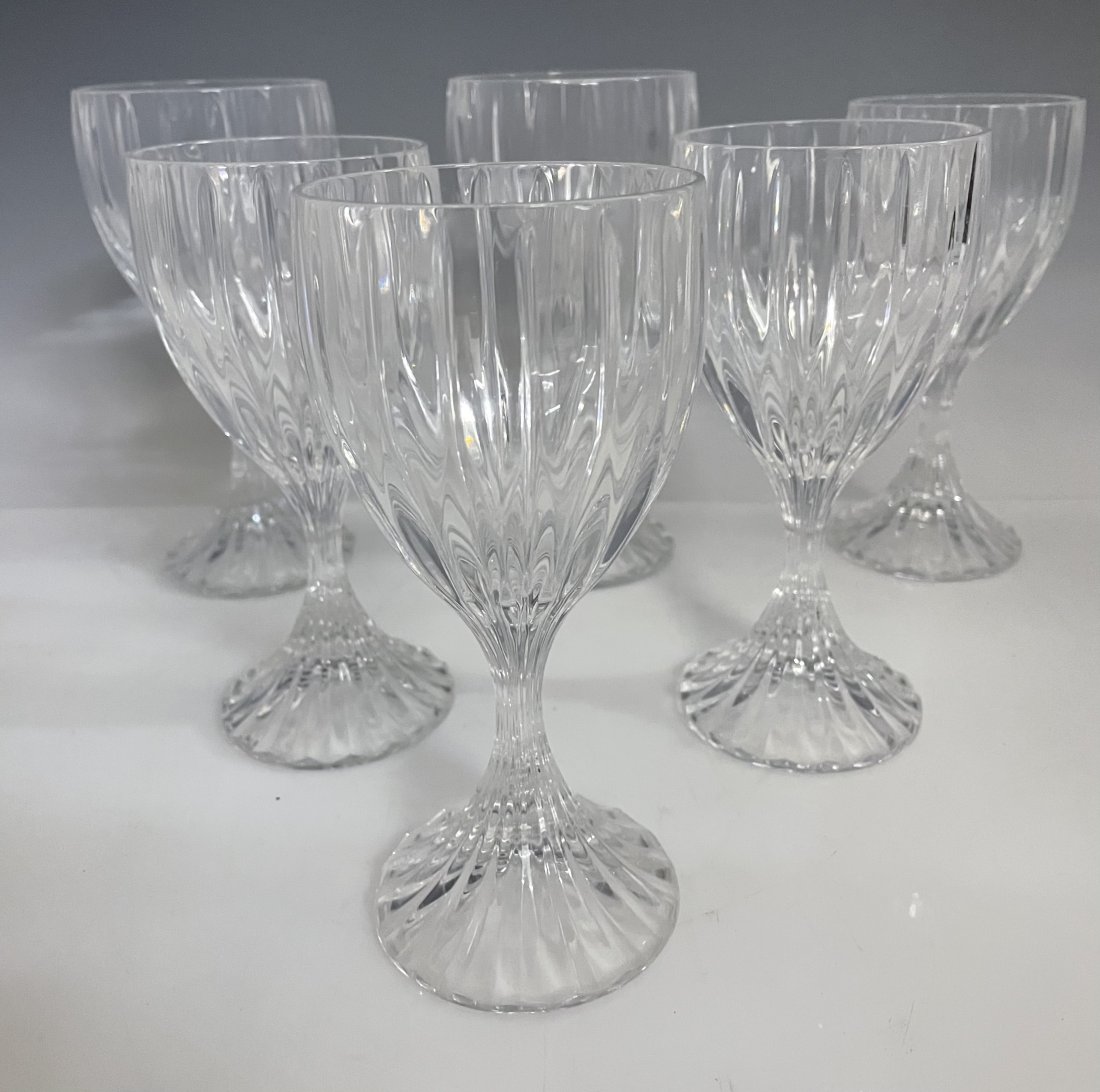 SET OF 6 BACCARAT CRYSTAL WINE GLASSES: Unsigned. 2 larger than other 4. All in good condition. Estimate $400-500