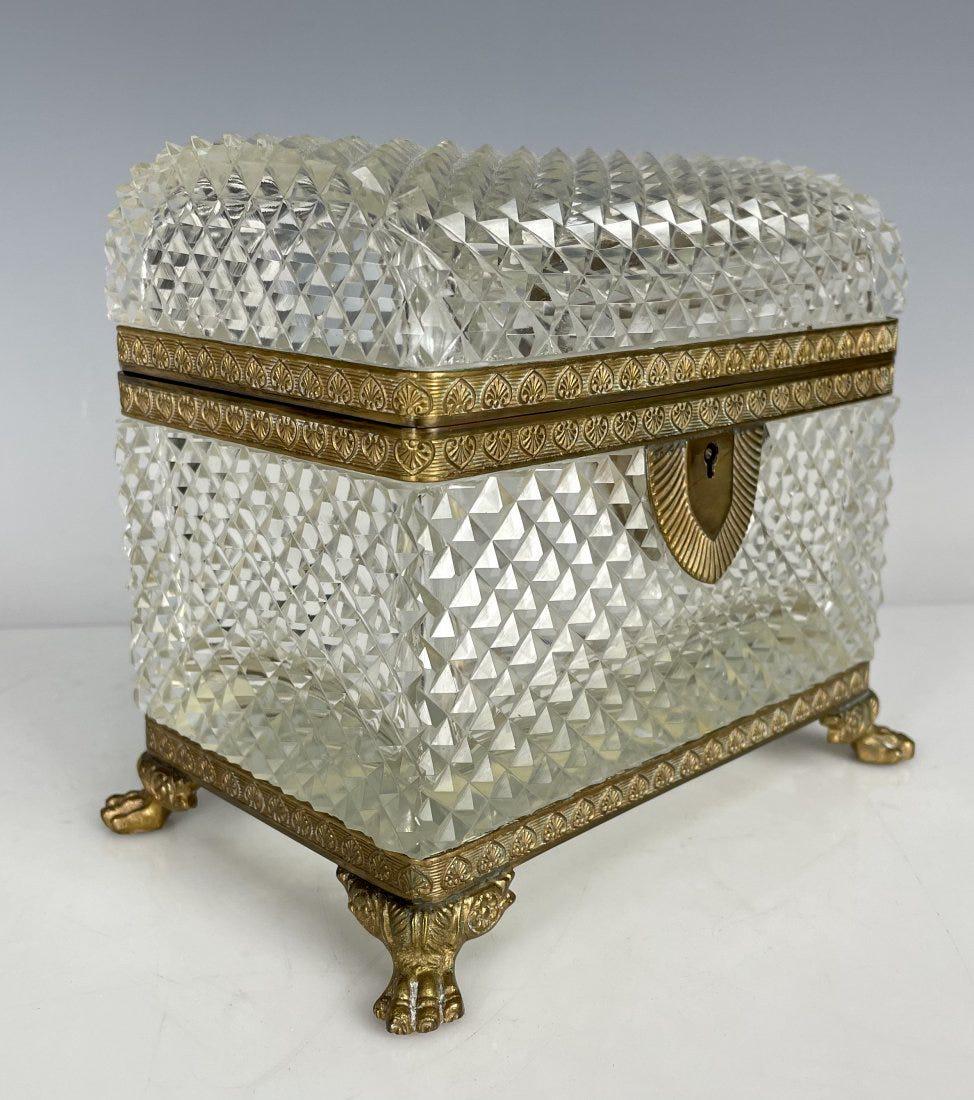 ORMOLU MOUNTED BACCARAT CRYSTAL BOX: Circa 1900. Dimensions: 6.5 x 4.5 x 5.5 inches high. With key. Good condition. Estimate $600-800