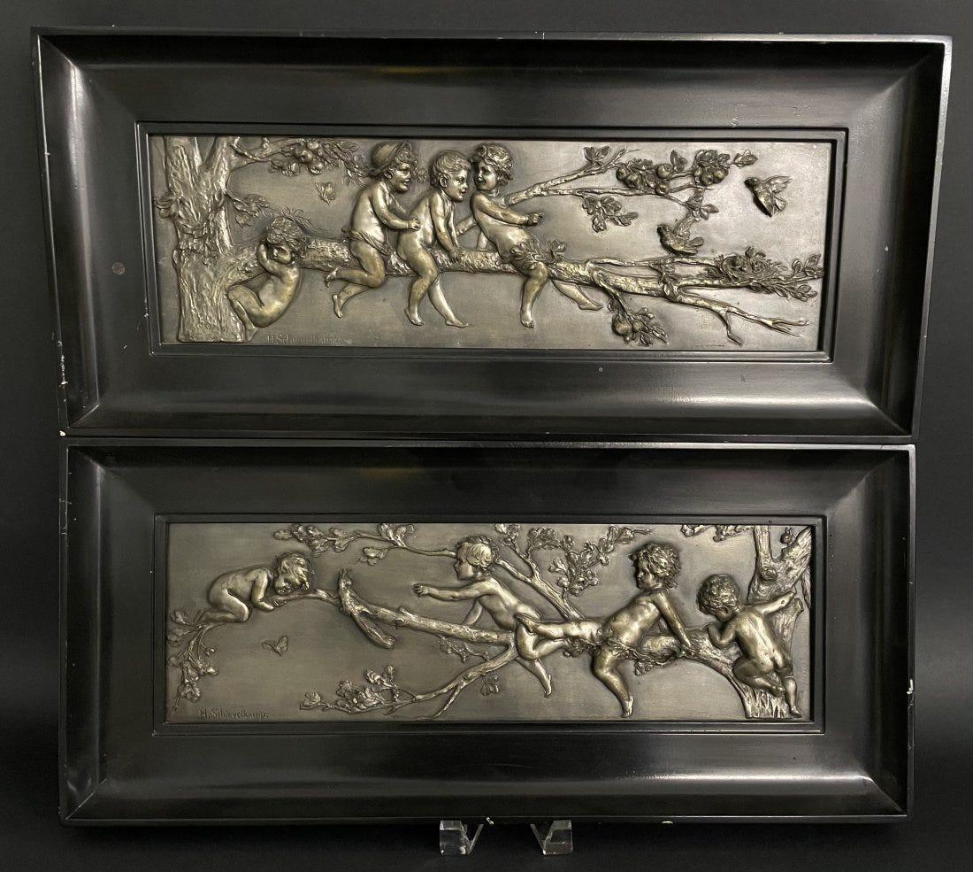 A PAIR OF SILVER PLATED PLAQUES (1 of 9)