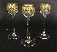 3 BACCARAT WINE GLASSES: Circa 1900. Measures 6 inches high. With baccarat labels. In good condition.Estimate $600-800