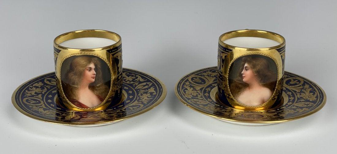 PAIR OF ROYAL VIENNA DEMITASSE CUP & SAUCERS WAGNER (1 of 6)