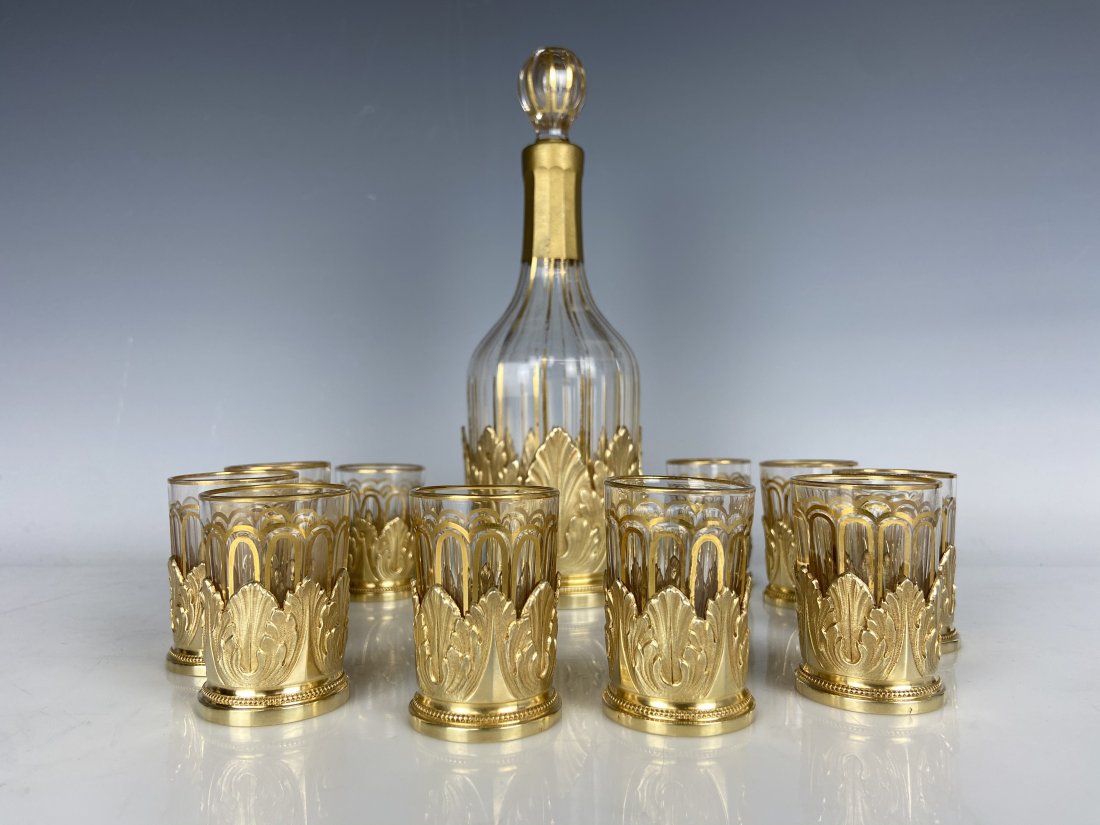 A FRENCH BACCARAT GLASS AND STERLING SILVER LIQUOR SET (1 of 4)