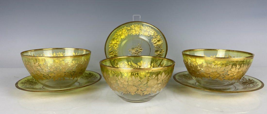 SET OF 3 MOSER INTAGLIO CUT FINGER BOWLS & PLATES (1 of 4)