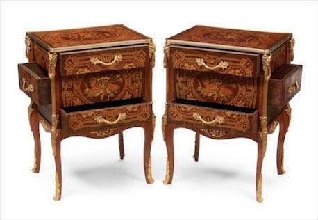 A PAIR OF LOUIS XVI STYLE GILT BRONZE MOUNTED COMMODES (1 of 2)