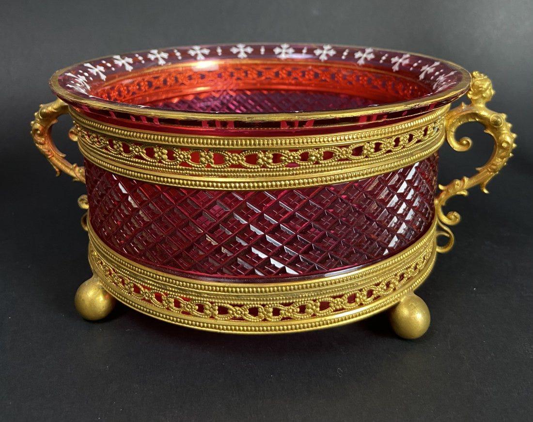 19TH C. DORE BRONZE MOUNTED MOSER CENTREPIECE (1 of 4)