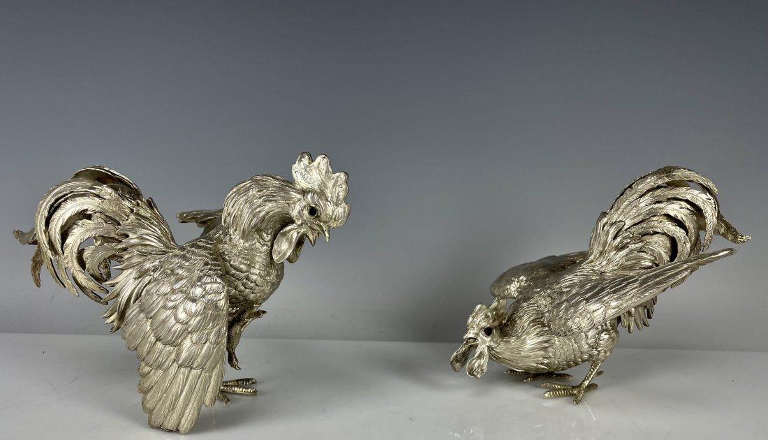 A PAIR OF STERLING SILVER FIGHTING COCKS (1 of 6)