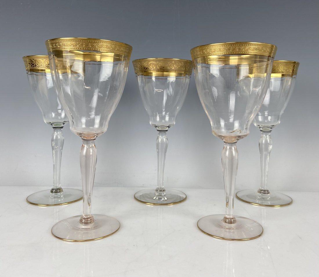 SET OF 5 GILT WINE GLASSES: Measure 7.5 inches tall. In good condition. Estimate $400-500