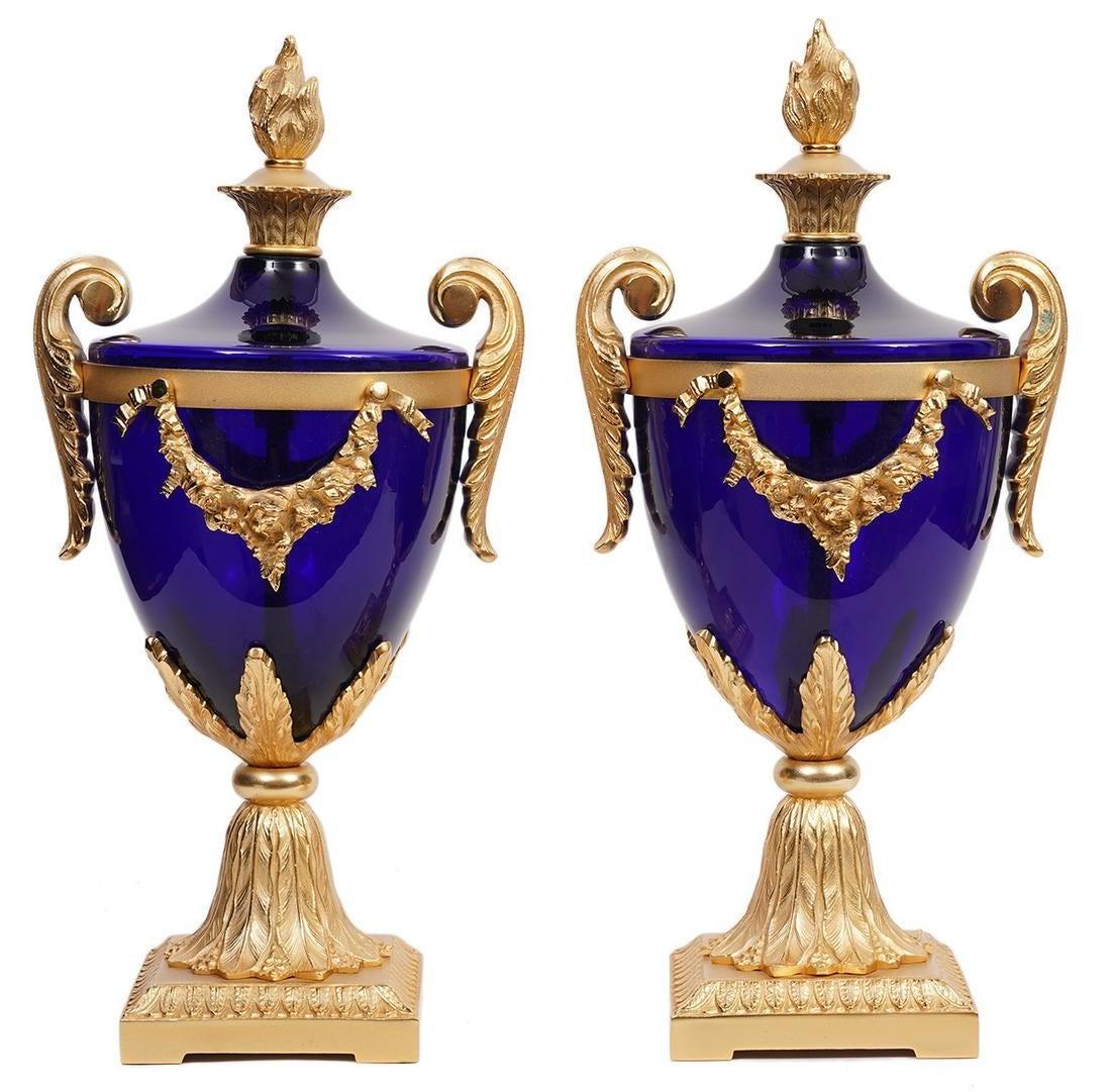 PAIR OF DORE BRONZE AND GLASS VASES (1 of 4)