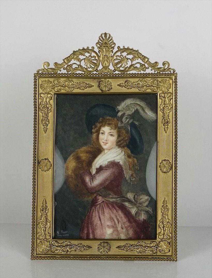 EMPIRE DORE BRONZE FRAME AND HAND PAINTED PICTURE (1 of 3)