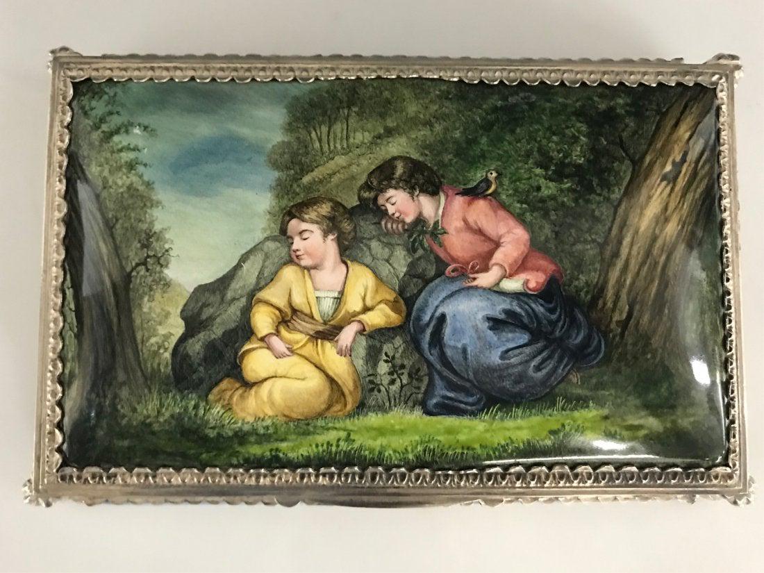 A CONTINENTAL SILVER ENAMEL MUSIC BOX (1 of 6)