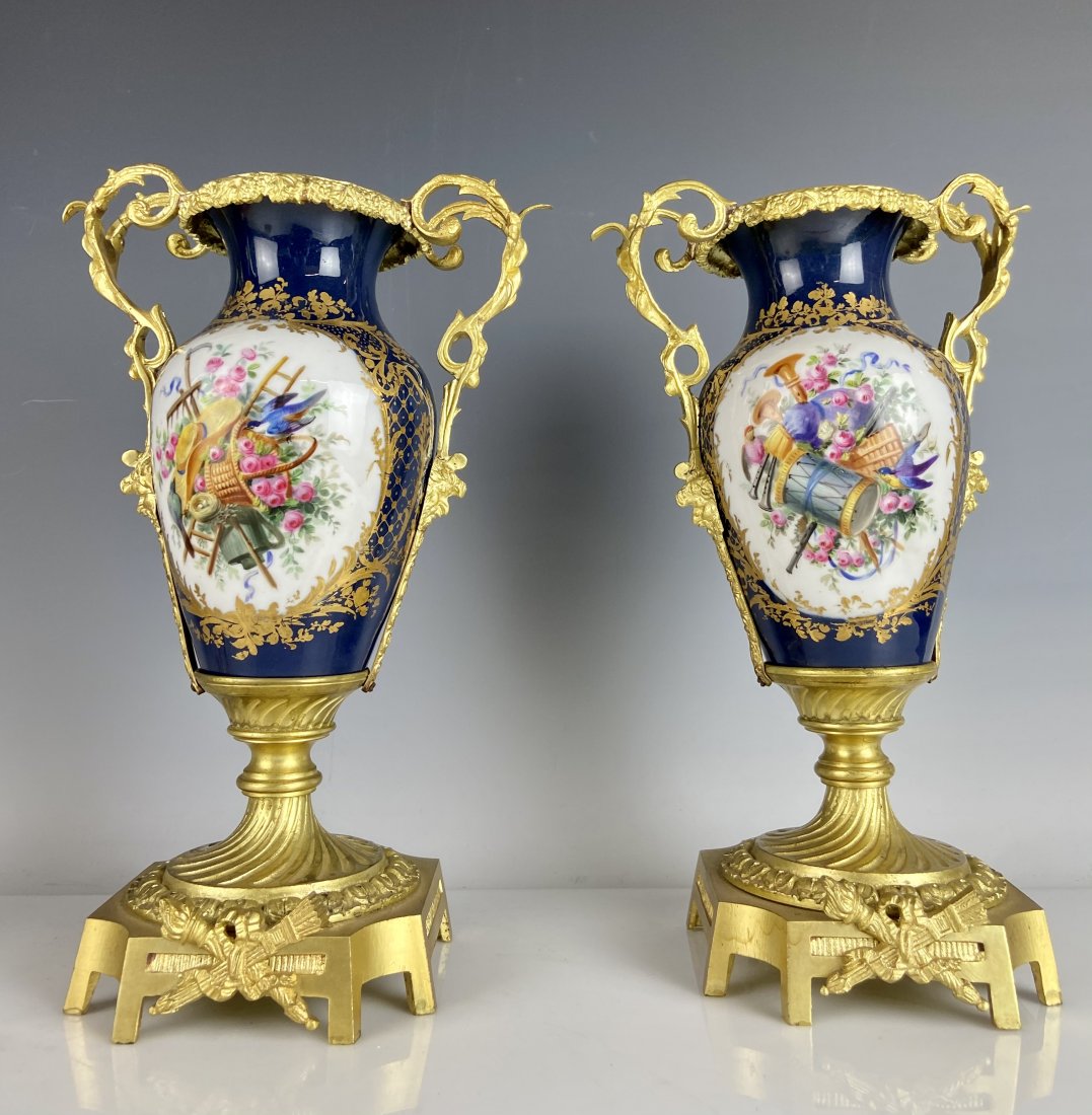 A PAIR OF ORMOLU MOUNTED SEVRES PORCELAIN VASES (1 of 5)