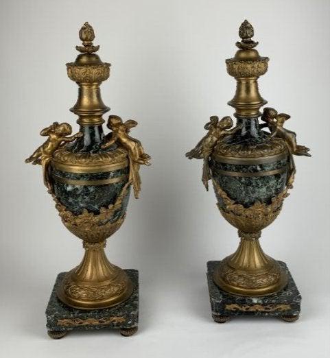 PAIR OF FRENCH DORE BRONZE AND MARBLE CASSOLETTES (1 of 3)