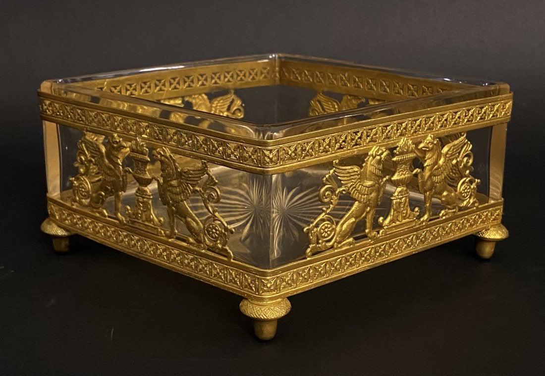 EMPIRE STYLE ORMOLU AND BACCARAT VIDE POCHE: Circa 1900. Measures 7.5 inches. Excellent condition. Estimate $600-800