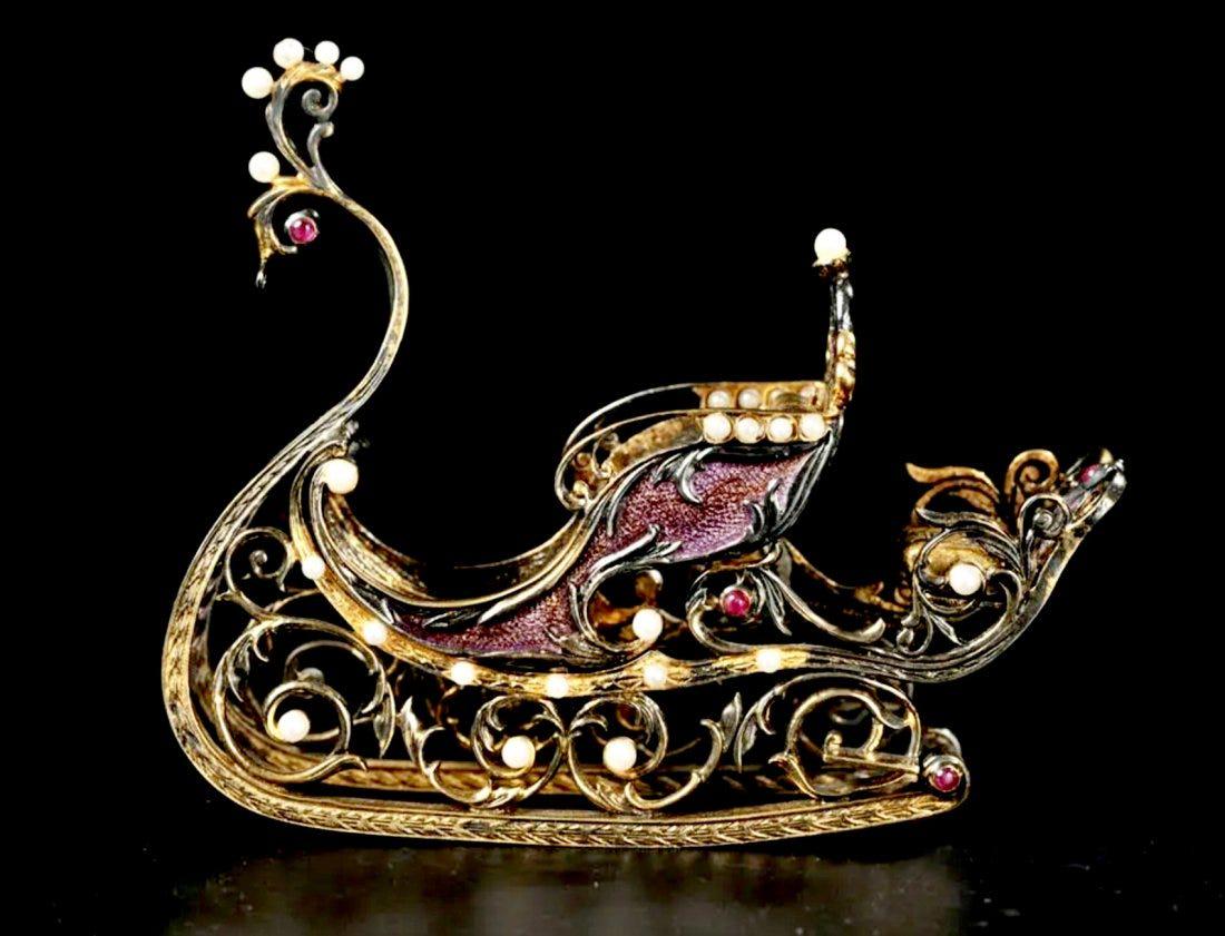 IMPERIAL FABERGE STERLING SILVER JEWELLED SLEIGH (1 of 5)