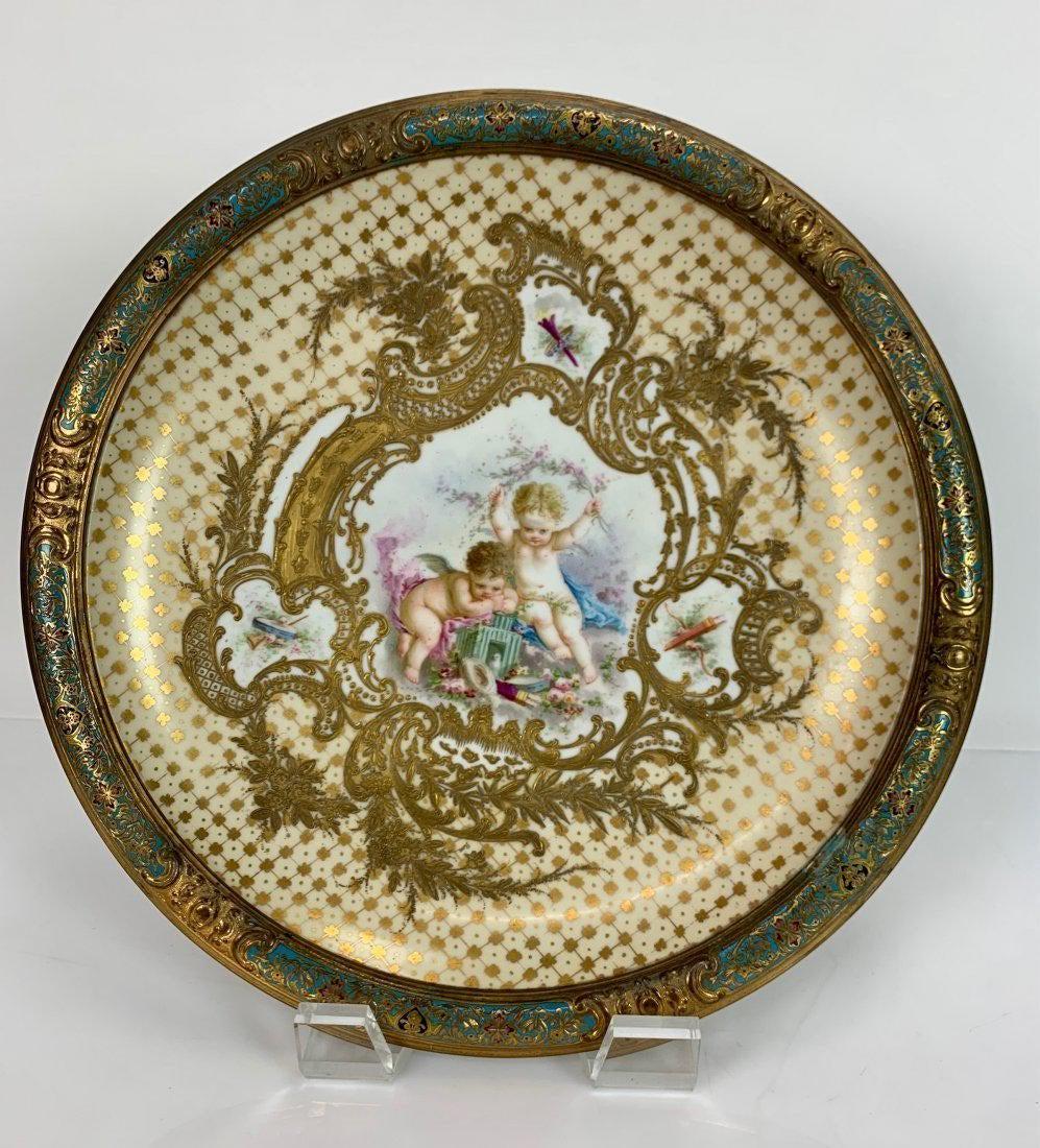 LARGE CHAMPLEVE ENAMEL AND SEVRES PLATTER (1 of 2)
