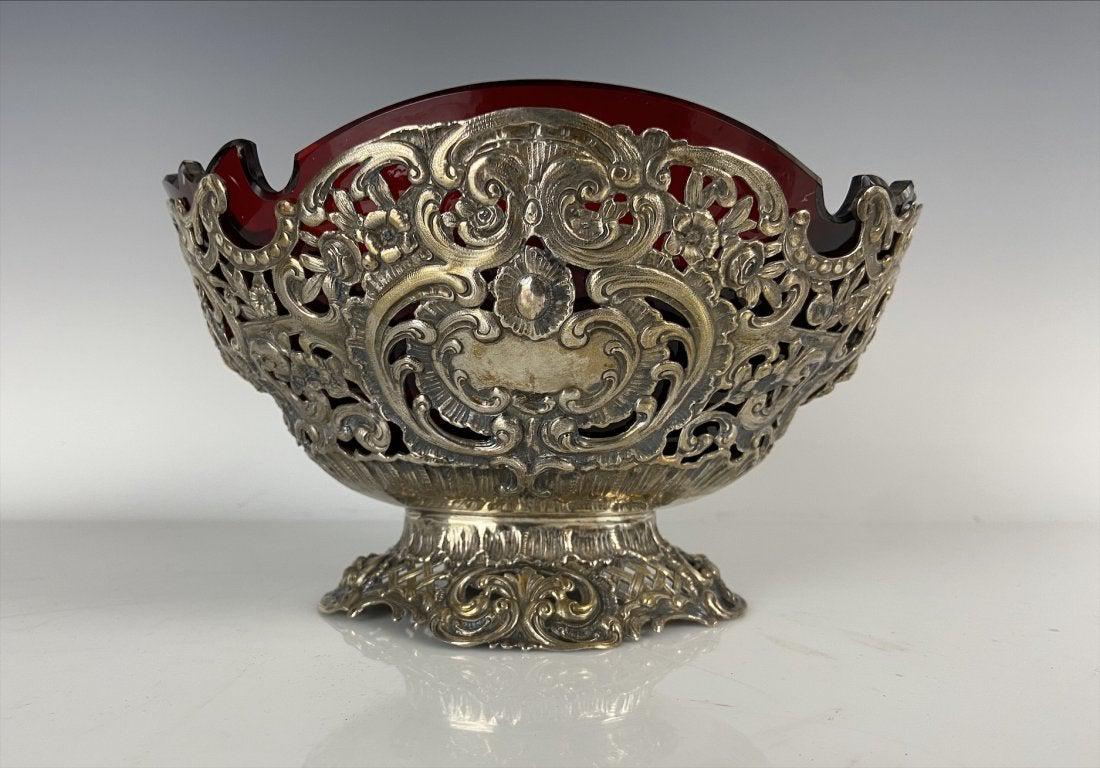 19TH C. GERMAN 800 SILVER BOWL WITH RUBY GLASS INSERT (1 of 3)