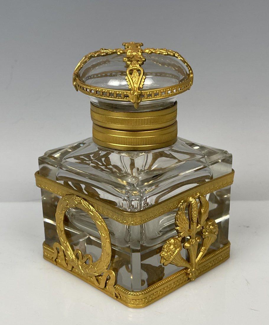 EMPIRE STYLE DORE BRONZE MOUNTED CRYSTAL INKWELL (1 of 2)