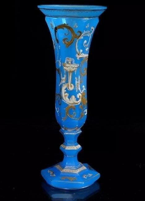 19TH C. BOHEMIAN OPALINE ENAMELLED VASE (1 of 1)