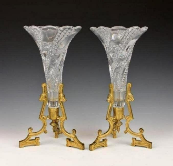 PAIR OF ORMOLU MOUNTED BACCARAT CRYSTAL VASES (1 of 3)