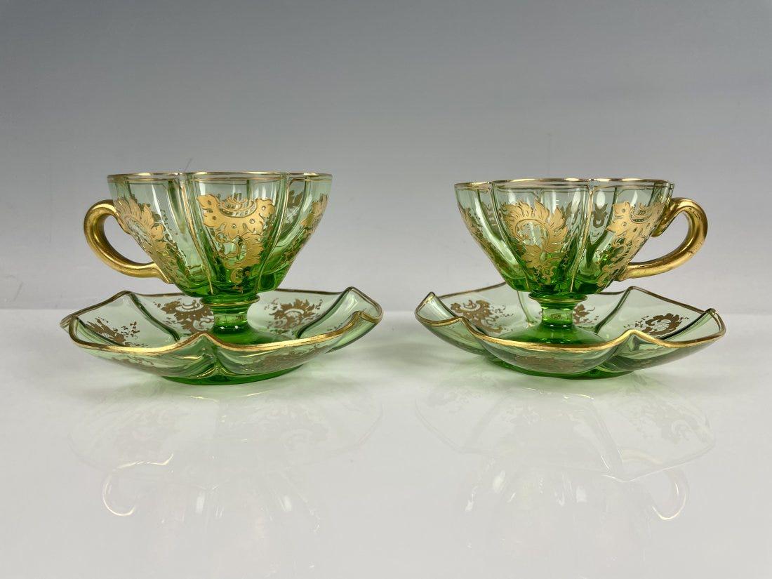 A PAIR OF GILT MOSER CUP AND SAUCERS (1 of 4)