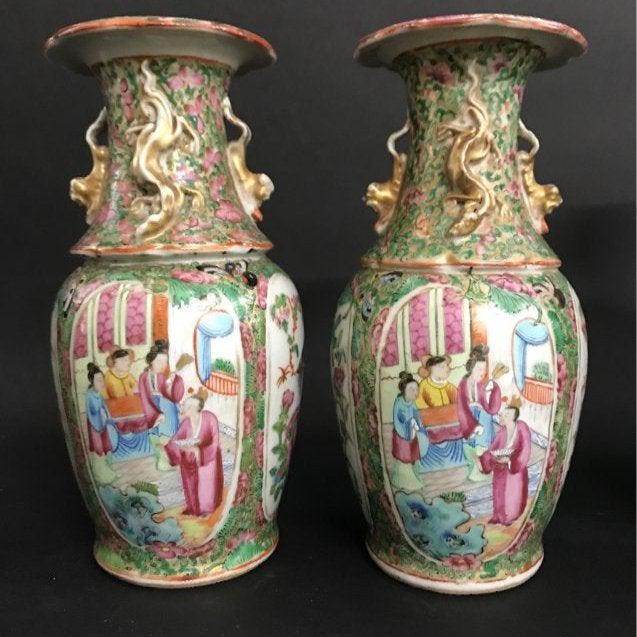 PAIR OF 19TH C. CHINESE ROSE CANTON PORCELAIN VASES (1 of 2)