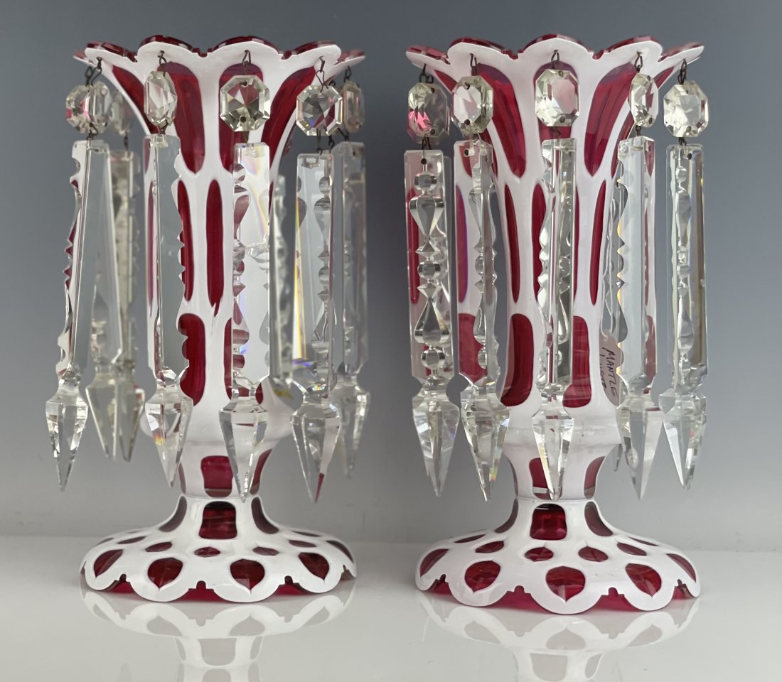 A PAIR OF 19TH C. BOHEMIAN OVERLAY GLASS LUSTERS (1 of 3)