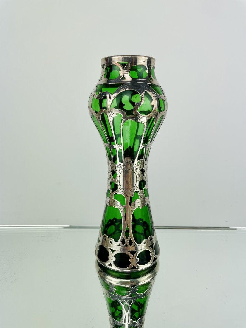 SILVER INLAID AMERICAN GLASS VASE (1 of 4)