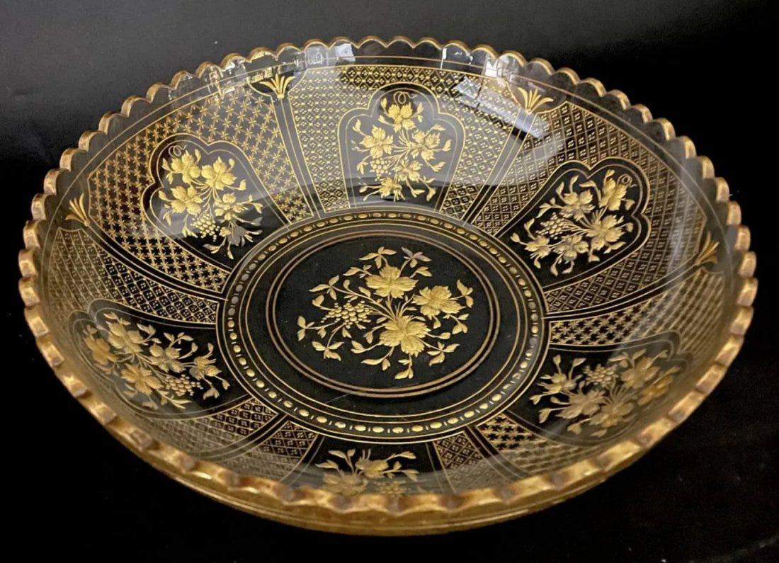 A LARGE MOSER INTAGLIO CUT GILT BOWL: Circa 1900. Measures 10.5 inches diameter. In good antique condition. Estimate $400-500