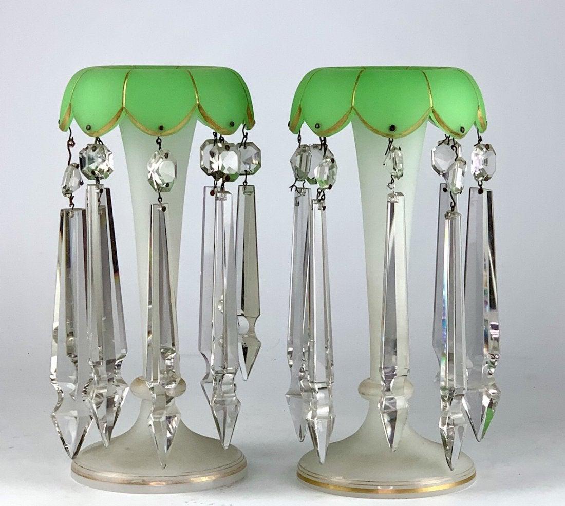 A PAIR OF 19TH C. FRENCH OPALINE GLASS LUSTERS (1 of 1)