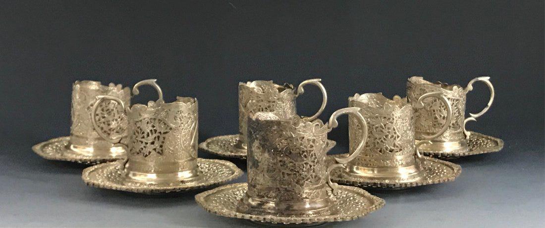 SET OF 6. JUDAICA PERSIAN SILVER TEA CUP HOLDERS (1 of 5)
