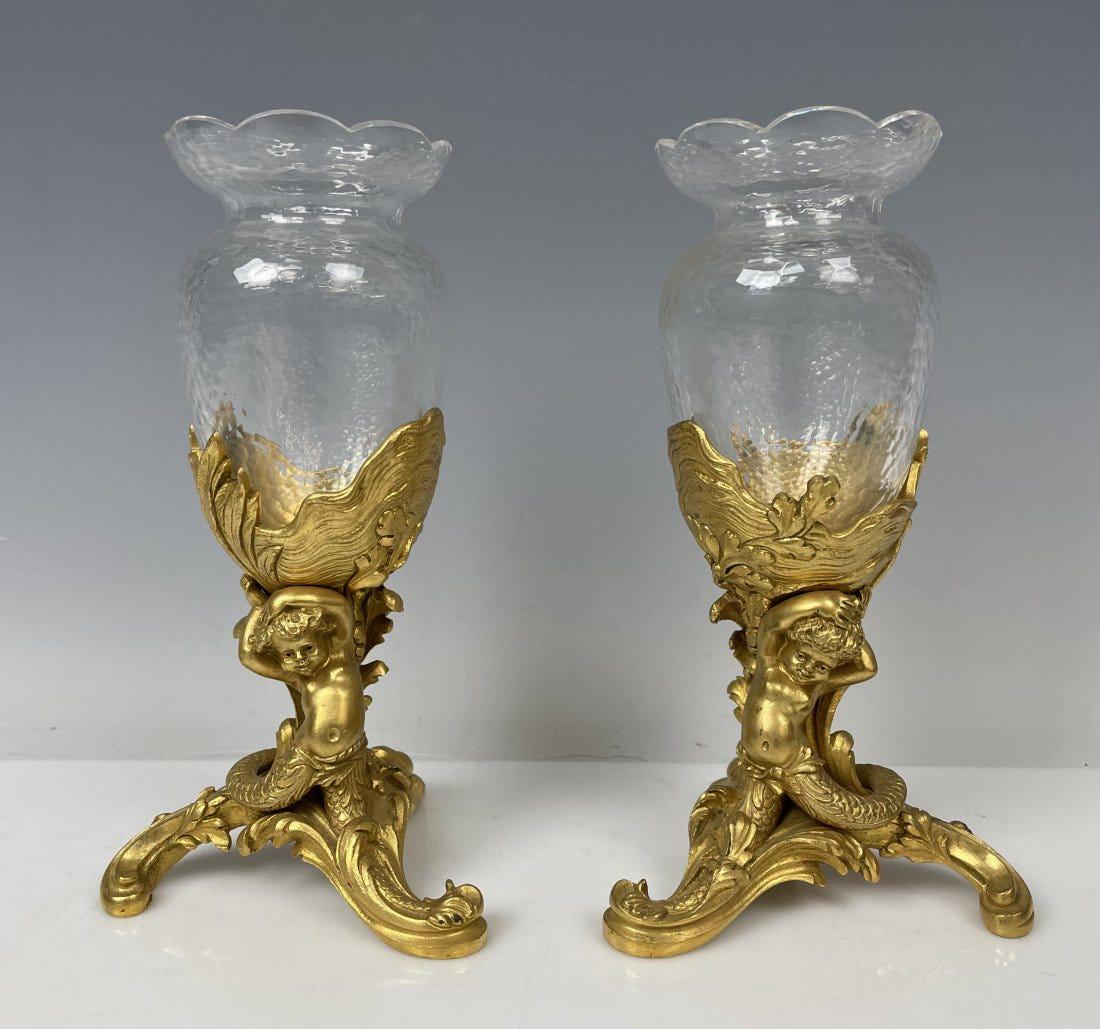 A PAIR OF DORE BRONZE & BACCARAT CRYSTAL VASES (1 of 3)