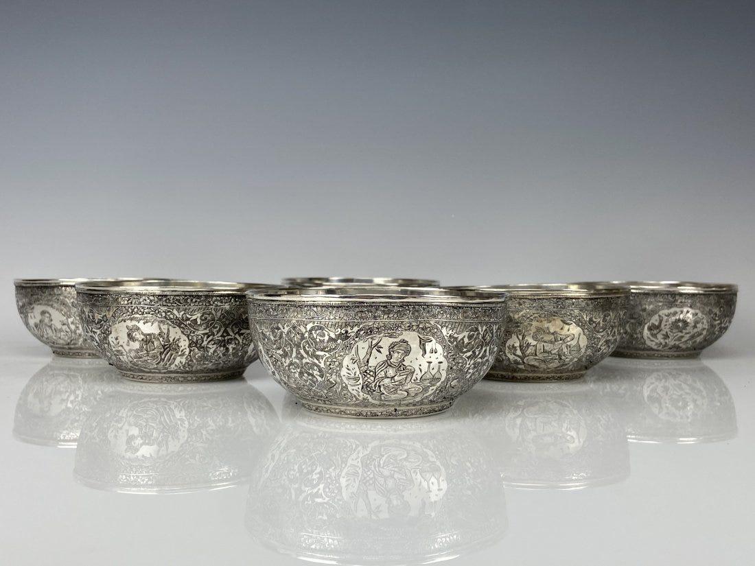 SET OF 6 ANTIQUE PERSIAN SILVER BOWLS (1 of 7)