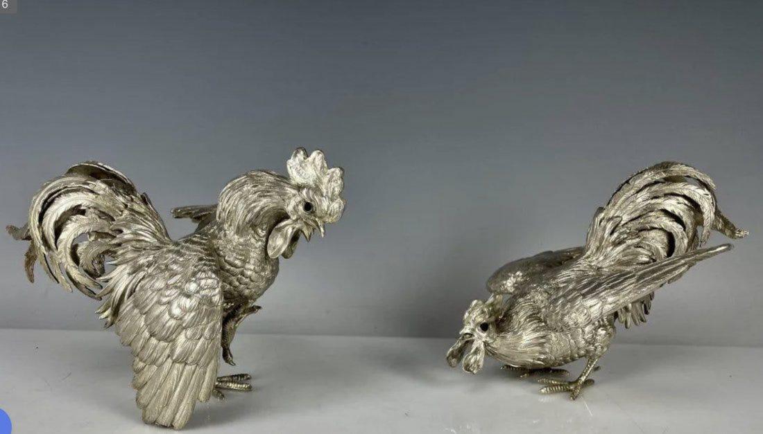 A PAIR OF STERLING SILVER FIGHTING COCKS (1 of 6)