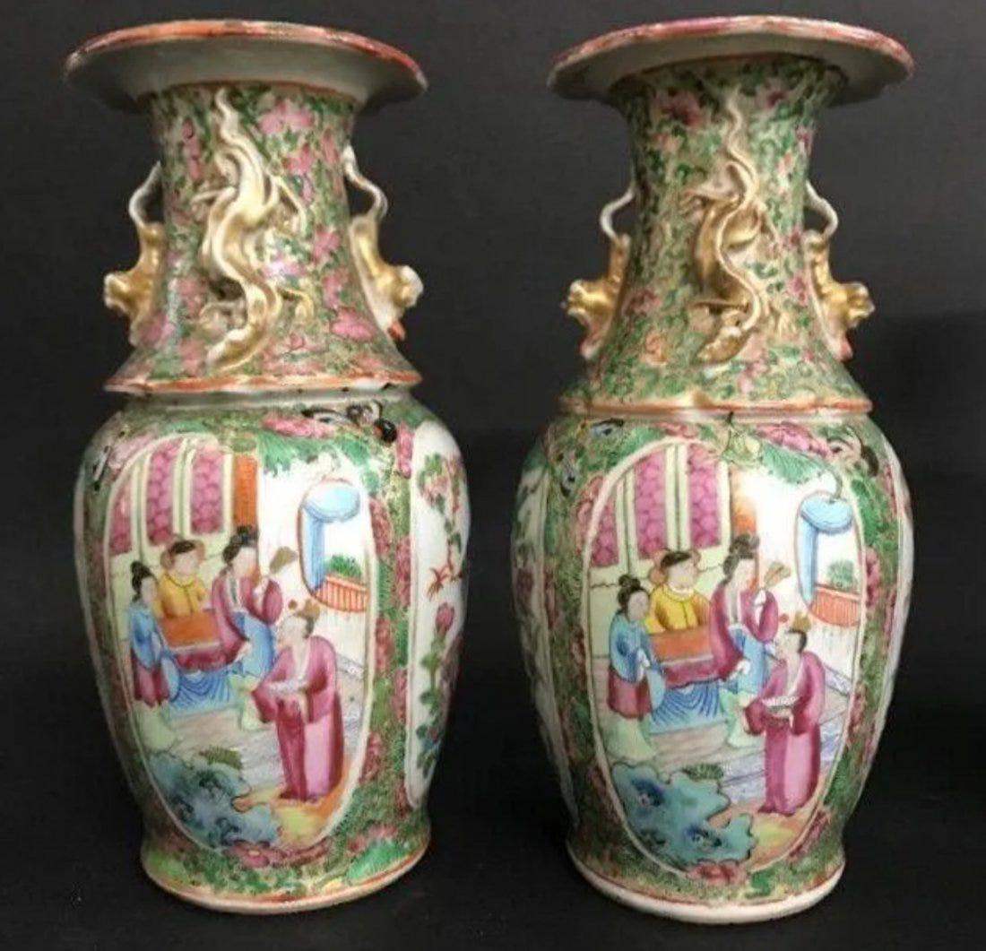 PAIR OF 19TH C. CHINESE ROSE CANTON PORCELAIN VASES (1 of 2)