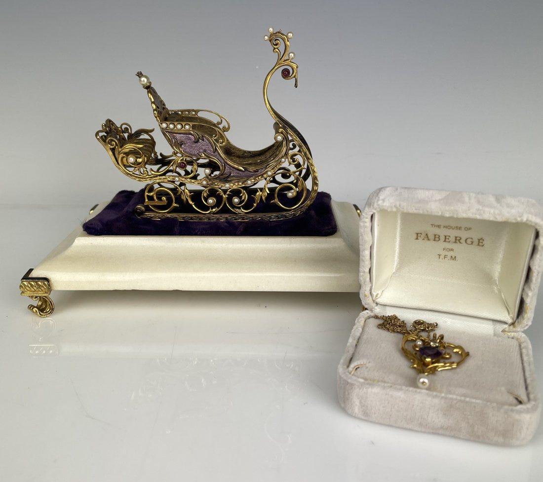 FABERGE 14K GOLD & STERLING IMPERIAL JEWELED SLEIGH (1 of 6)