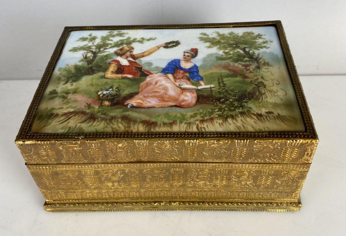 CONTINENTAL  GILT METAL AND PORCELAIN BOX (1 of 4)