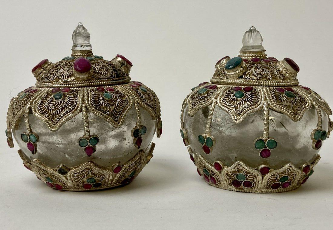 CHINESE GEM INSET CLAD SILVER & ROCK CRYSTAL BOTTLES (1 of 2)