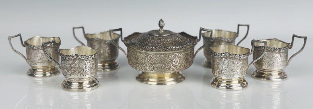 PERSIAN SILVER CUP HOLDERS AND SUGAR POT (1 of 4)