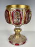 A GOLD AND SILVER DECORATED MOSER GOBLET