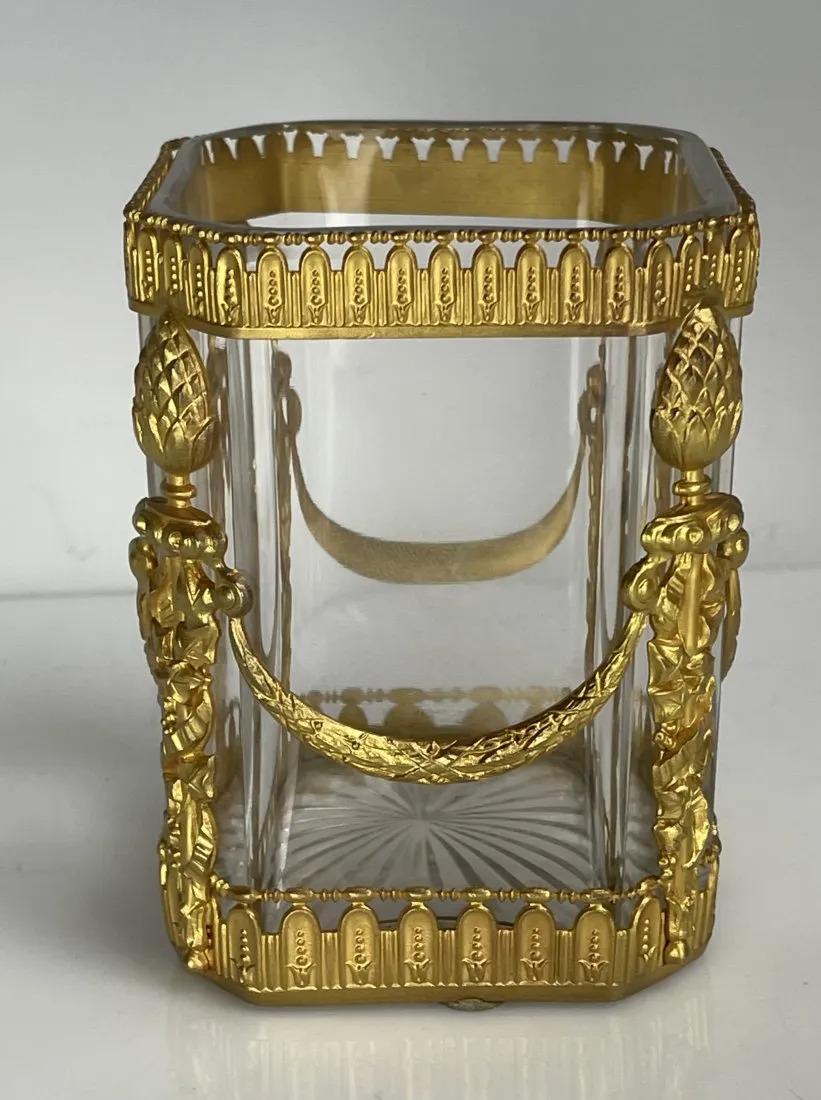 DORE BRONZE AND BACCARAT GLASS MINI VASE: Circa 1900. Measures 3.5 x 2.5 x 2.5 . Good condition. Estimate $250-300