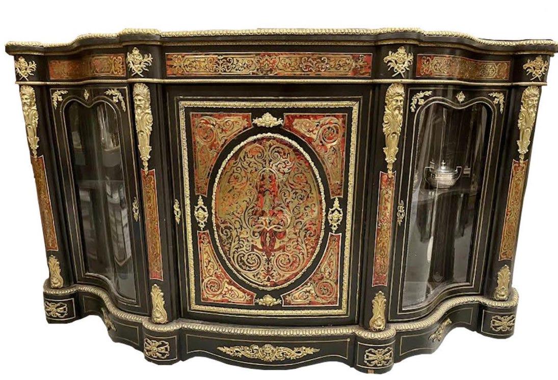 LARGE FRENCH BRONZE MOUNTED BOULLE VITRINE CABINET (1 of 3)