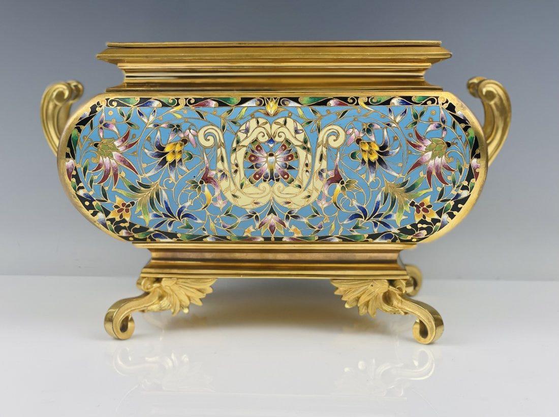 A LARGE 19TH C. FRENCH CHAMPLEVE ENAMEL PLANTER (1 of 6)