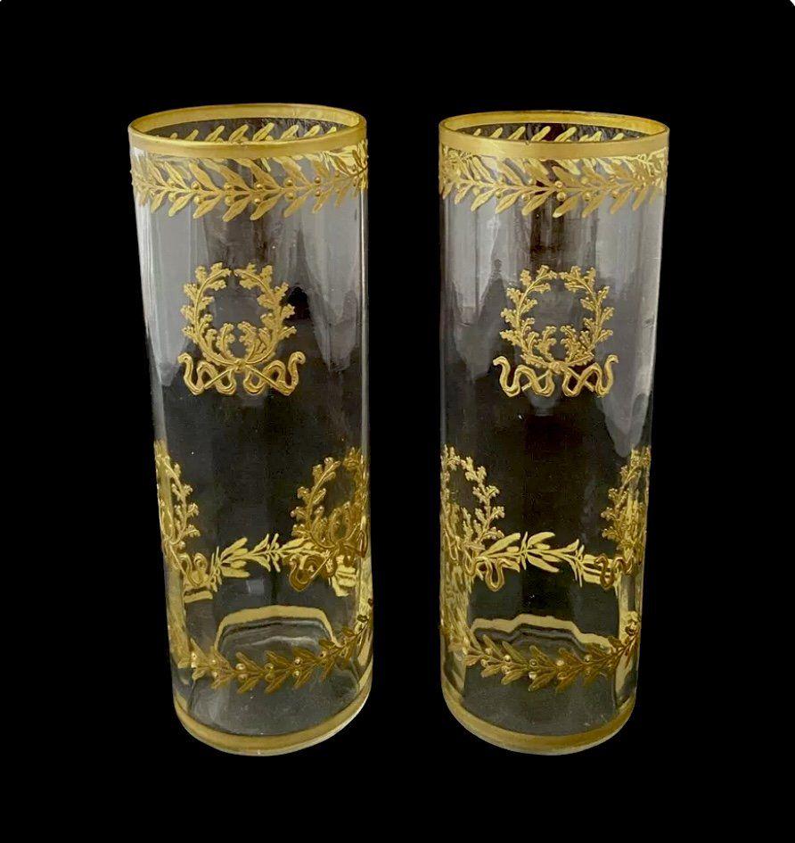 A PAIR OF GILT MOSER GLASS VASES (1 of 4)