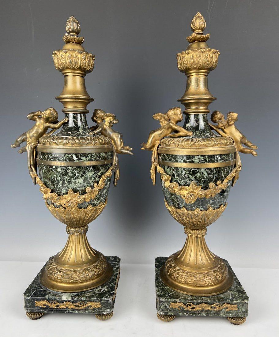 A PAIR OF ORMOLU MOUNTED VERDE MARBLE VASES (1 of 3)