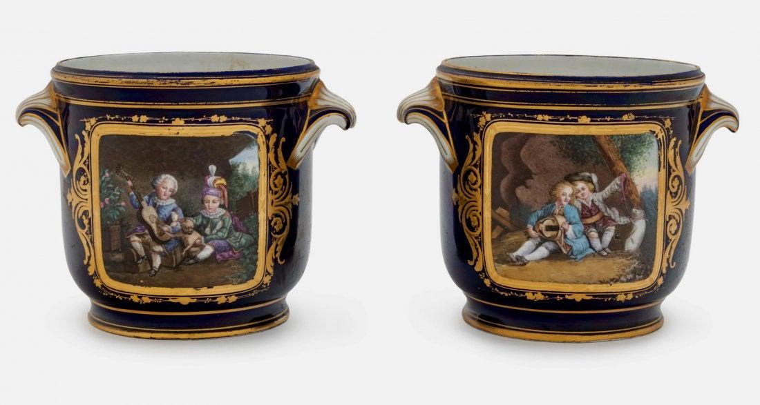 A PAIR OF 19TH C. SEVRES PORCELAIN CACHE POTS (1 of 3)