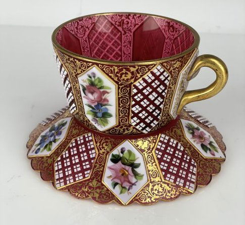 A MAGNIFICENT MOSER CUP AND SAUCER (1 of 3)
